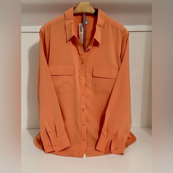 Chico's Collared Button Down Orange Peach Shirt Size:XXL (4) NWT Retail:$79 - Picture 1 of 4